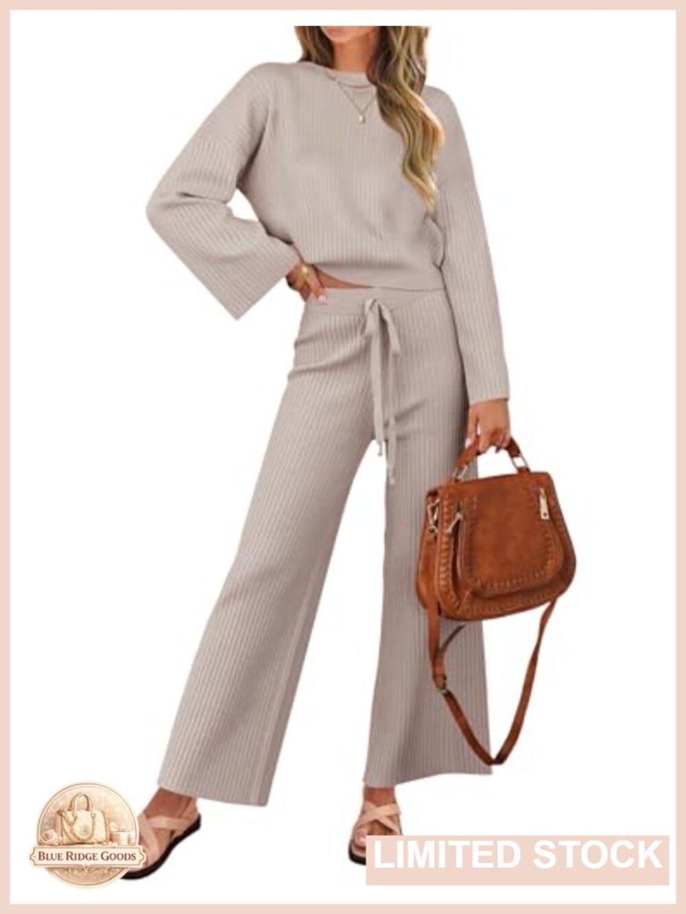 2 Piece Sweater Set Knit Lounge Matching Outfits Cropped Top Wide Leg Pants